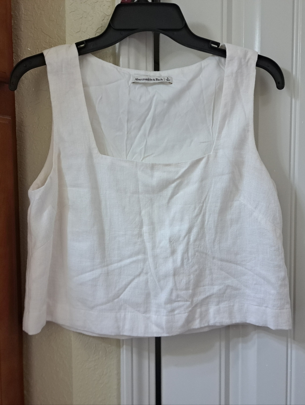 Abercrombie & Fitch White Square Neck Linen Blend Crop Tank Size Small - Picture 4 of 5